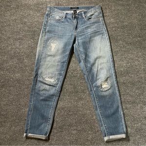 White House Black Market Light Wash Distressed Embellished Girlfriend Jean